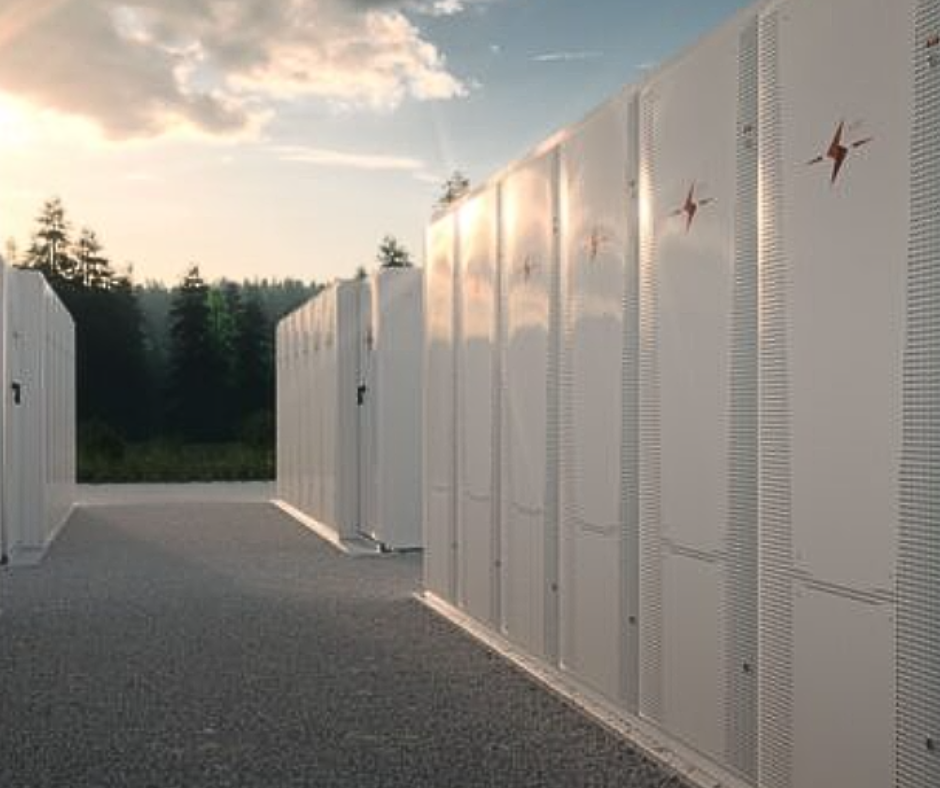 a row of battery storage containers
