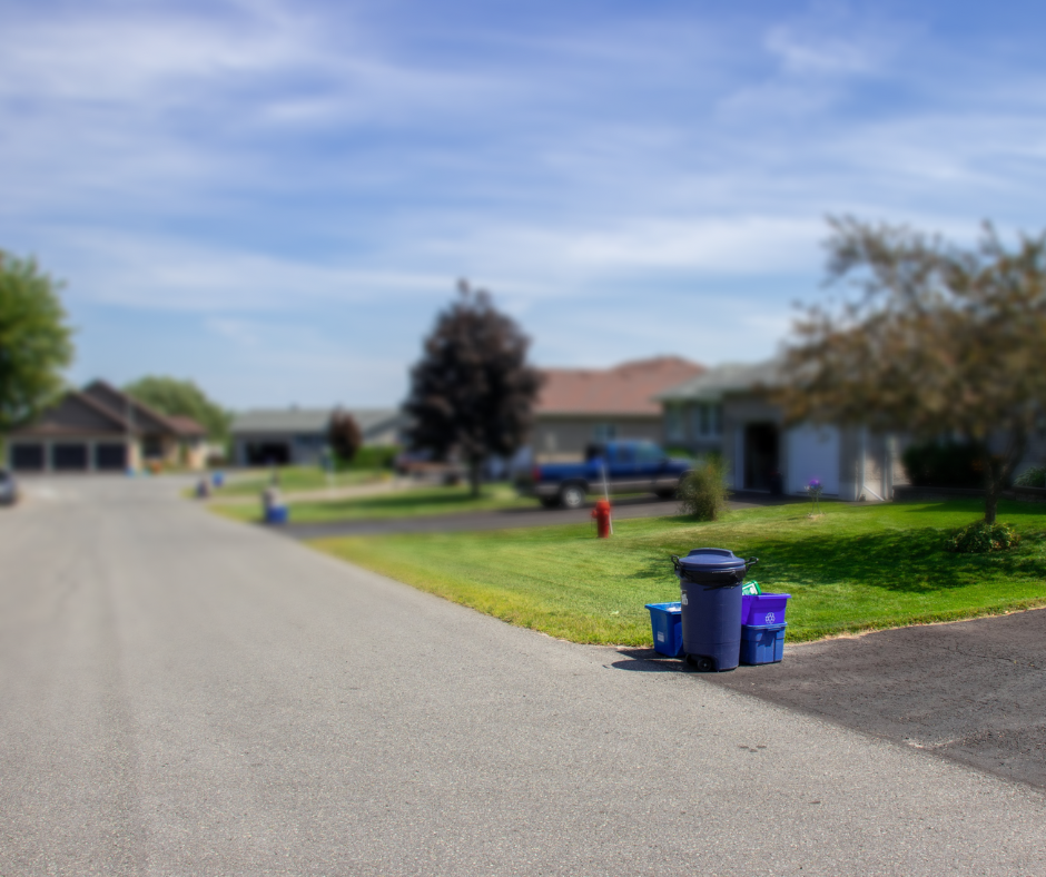 Recycling and Garbage placed by the curb