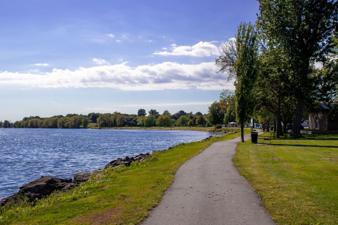 waterfront pathway, trees and river