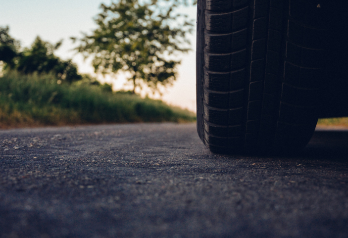 Car tire on a road 