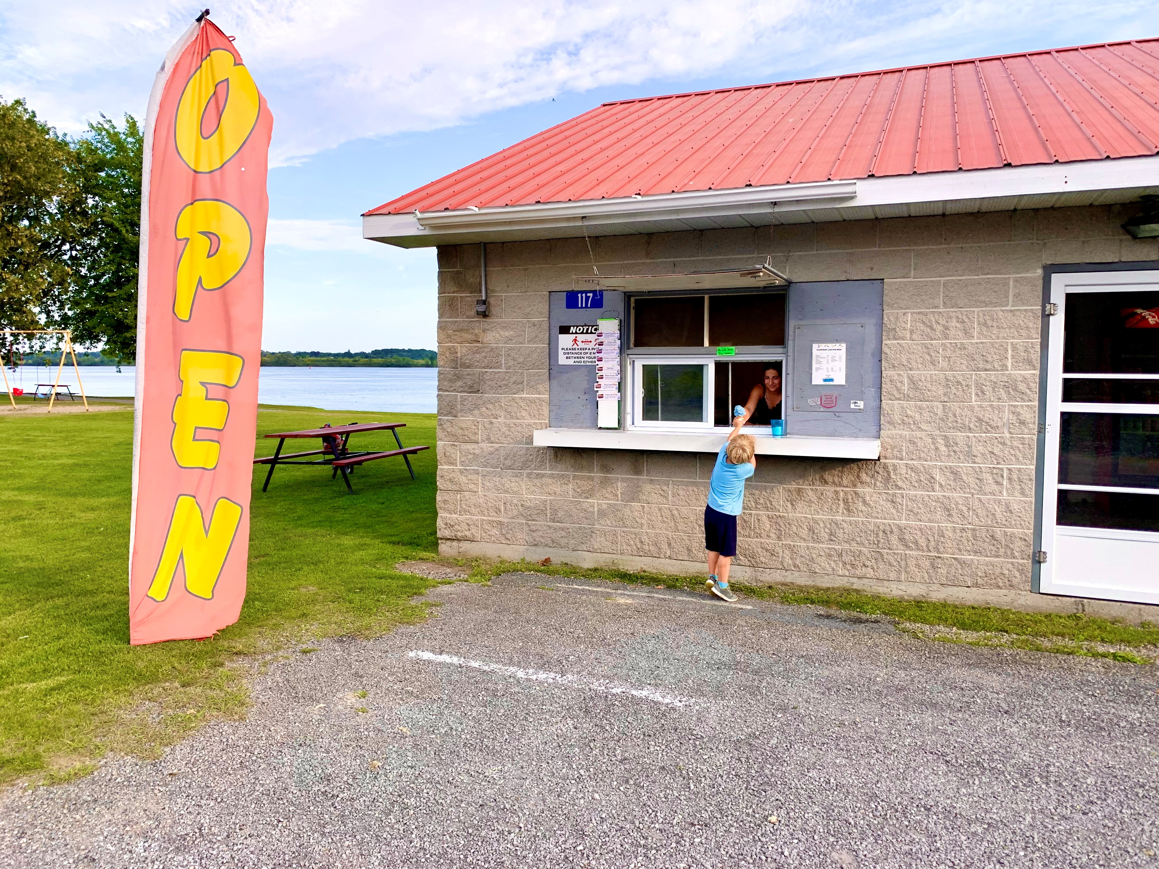 Waterfront canteen with open sign