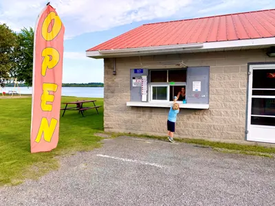 Waterfront canteen with open sign