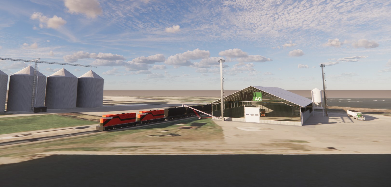 conceptual image of a future V6 terminal with train and fertilizer storage at the Port of Johnstown