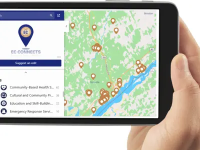 handheld device displaying EC Connects webpage