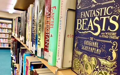 row of books on library shelves