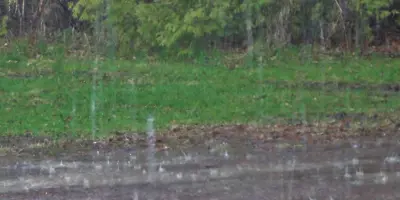 Heavy rainfall on a paved road