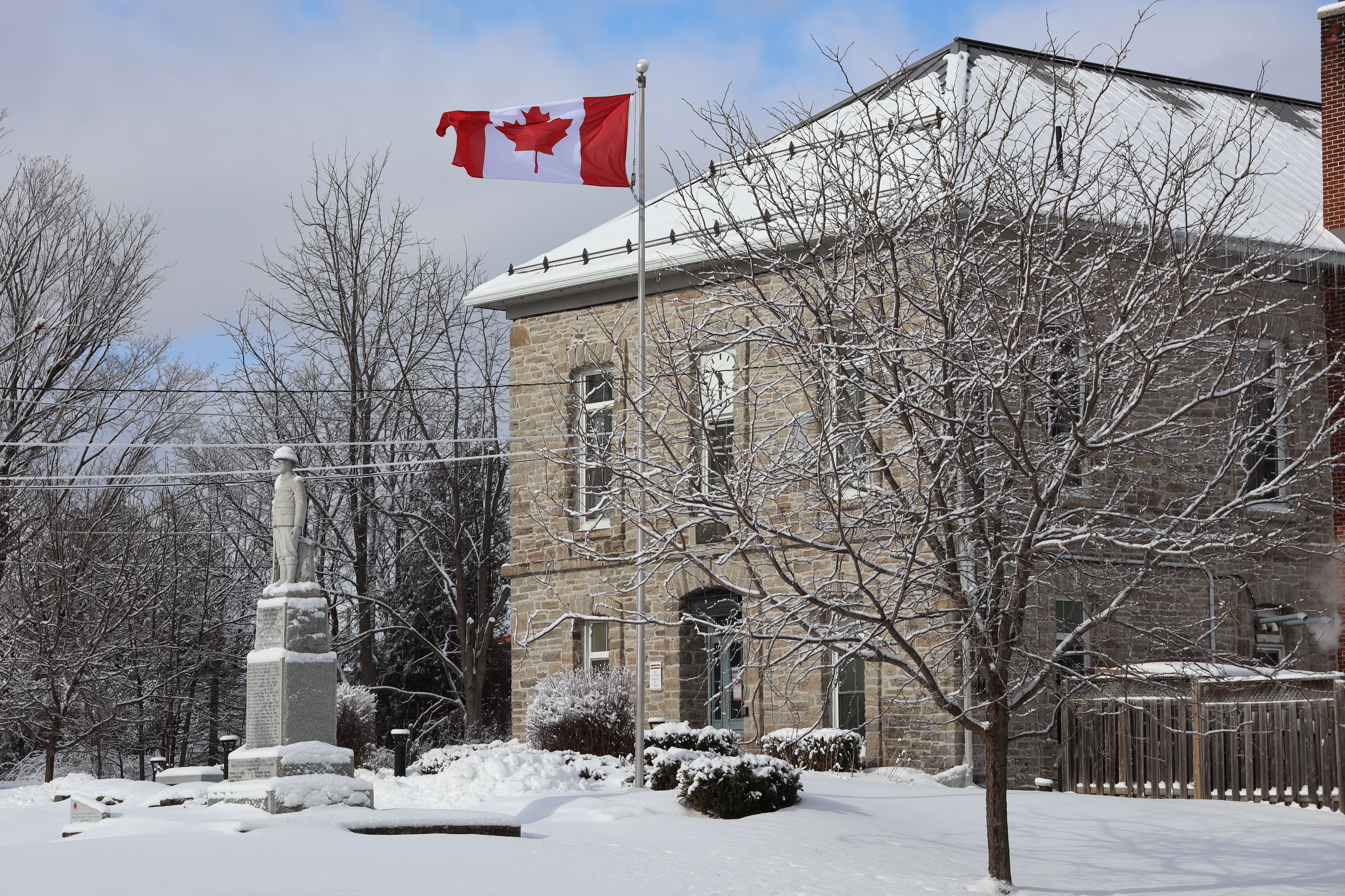 municipal office building in snow